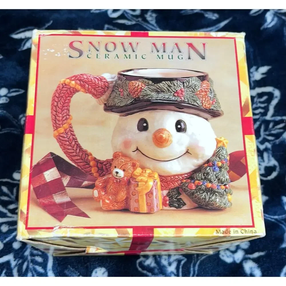 Vintage Alco Industries hand-painted Ceramic 3D Snowman Christmas Coffee Mug